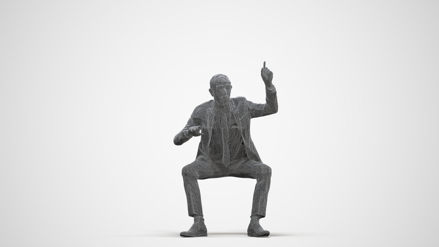 3D human model senior man business, photogrammetry scanned person for archviz, three-quarter front view render