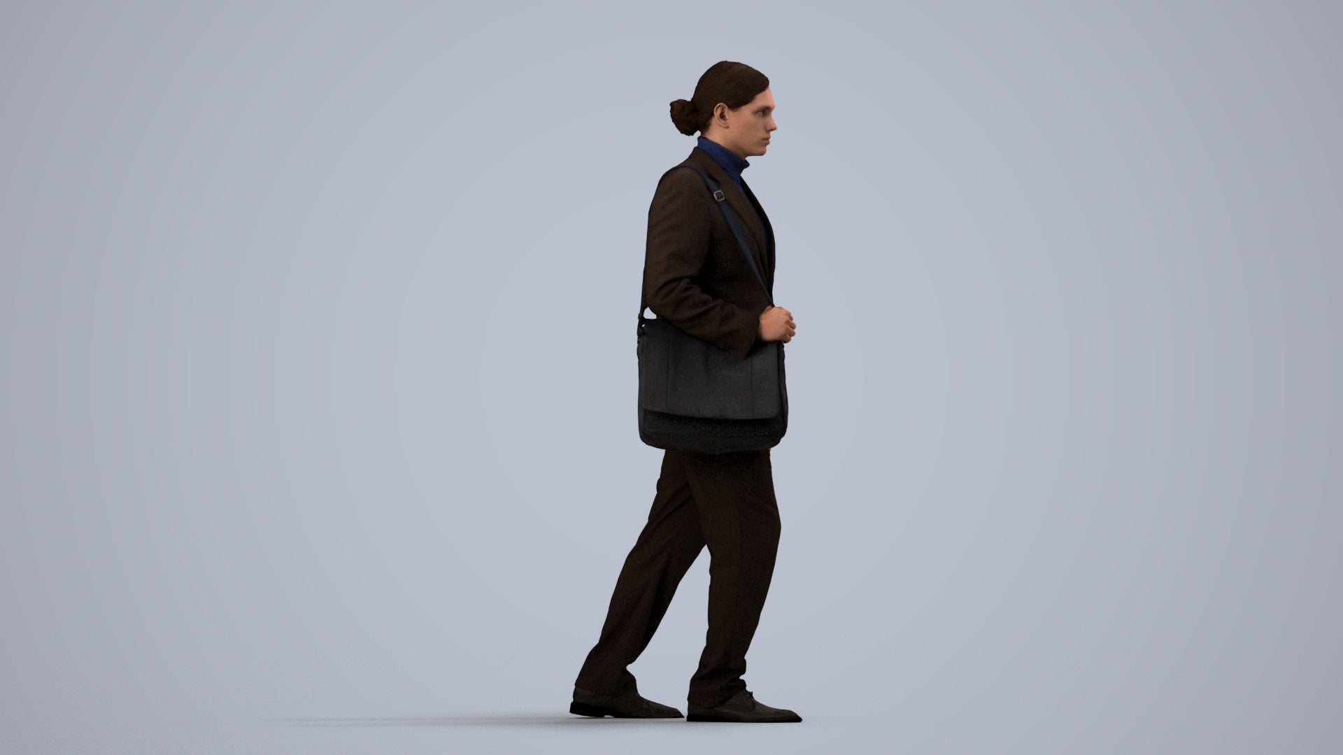 realistic 3D human man business walking, archviz people FBX OBJ for Blender, side view render