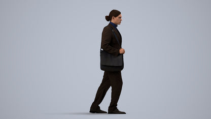 realistic 3D human man business walking, archviz people FBX OBJ for Blender, side view render