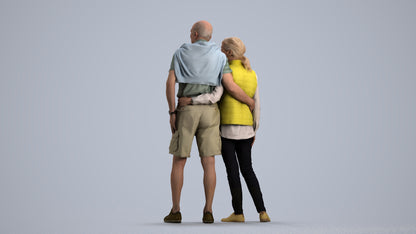 3D scanned senior woman couple casual, photorealistic archviz people for Enscape and SketchUp, front view render