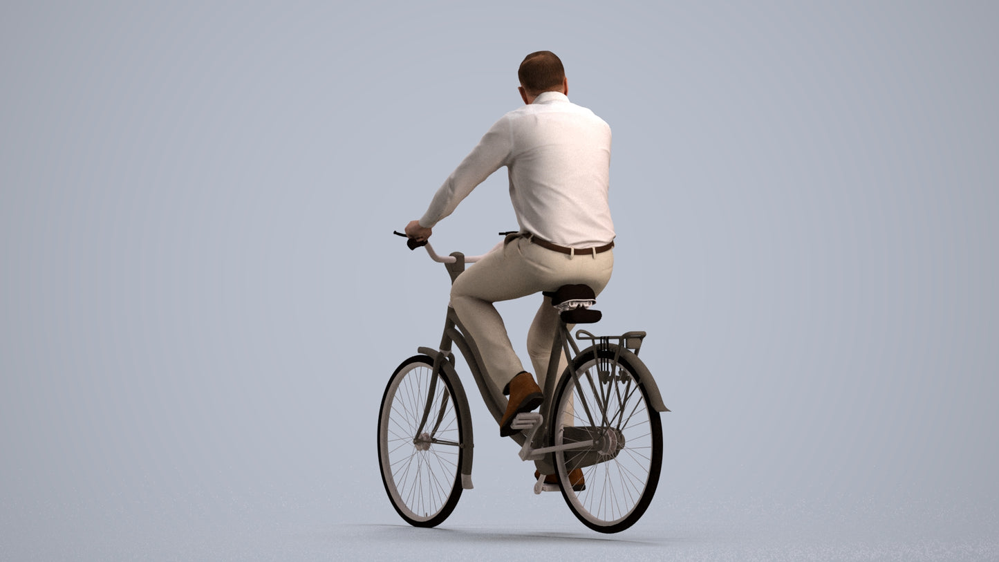 realistic 3D people man casual cycling, render-ready for V-Ray and Corona, FBX OBJ, front view render
