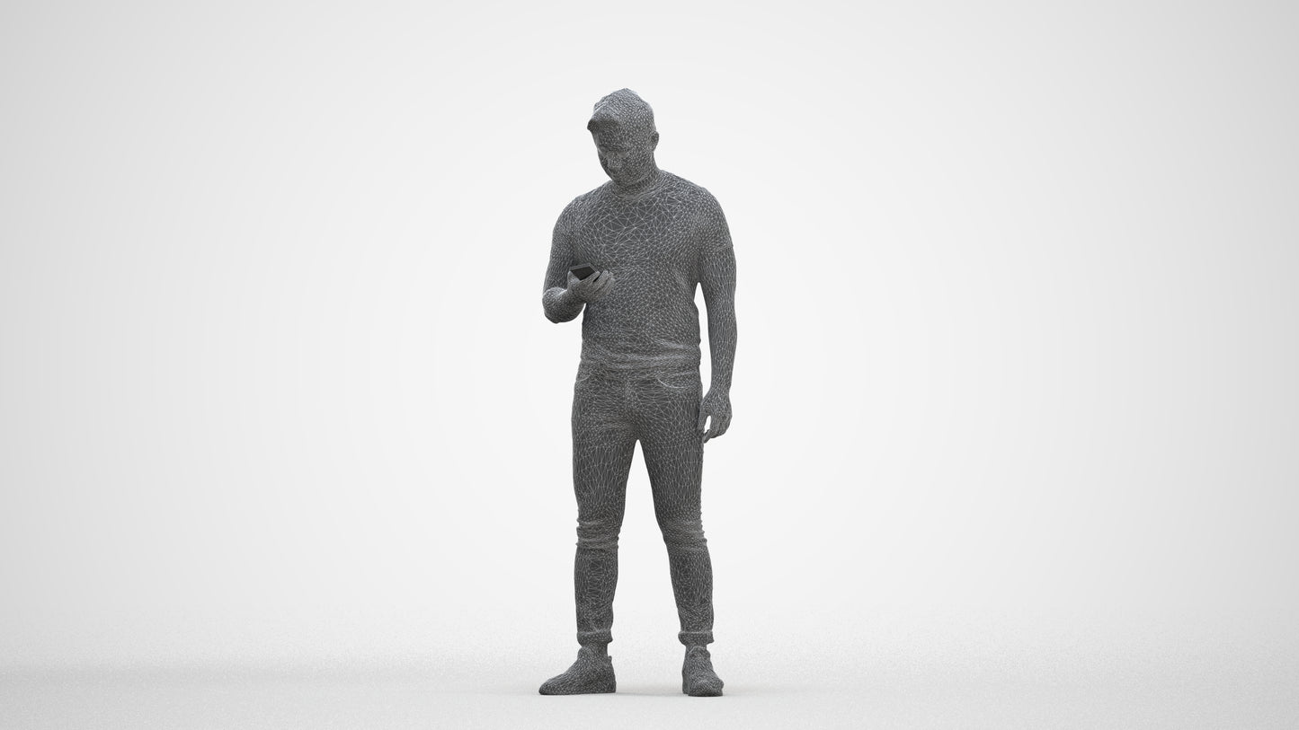 photogrammetry 3D man casual standing, realistic human model archviz FBX, three-quarter front view render