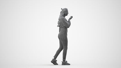 3D human model woman sport, photogrammetry scanned person for archviz, wireframe side view