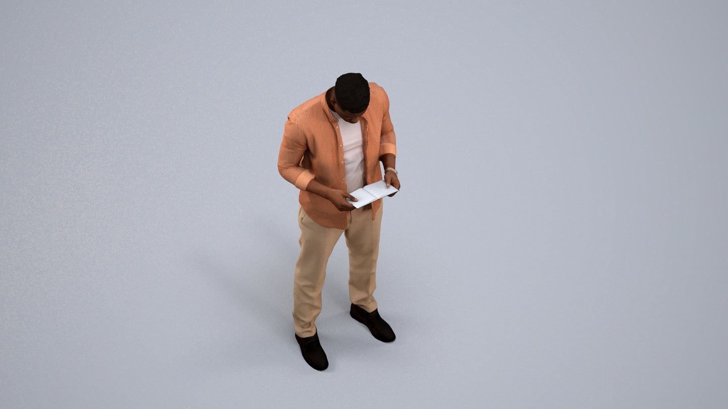 3D human model man casual standing, photogrammetry scanned person for archviz, back view render