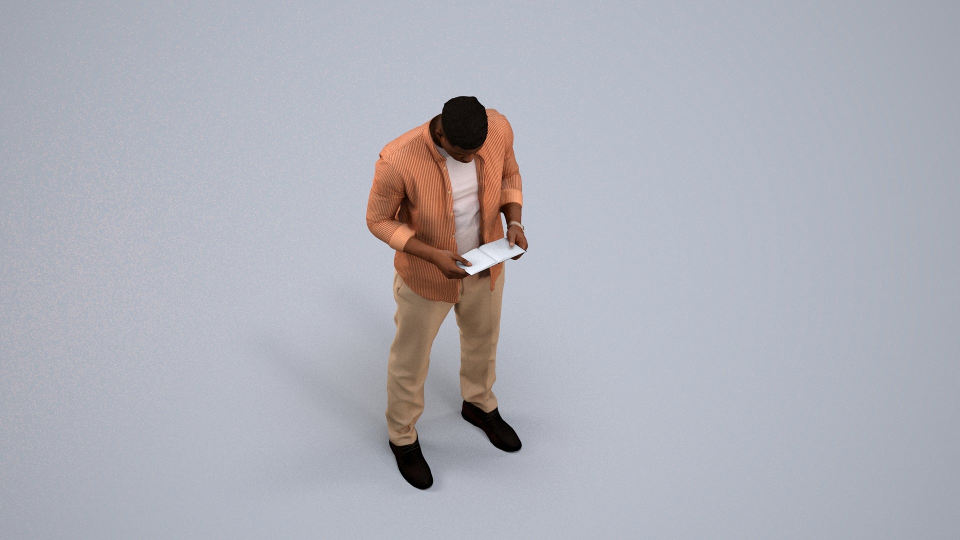 3D human model man casual standing, photogrammetry scanned person for archviz, back view render