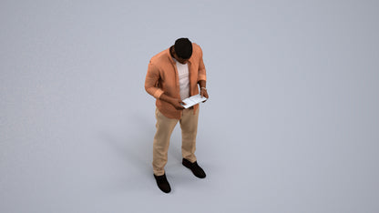 3D human model man casual standing, photogrammetry scanned person for archviz, back view render