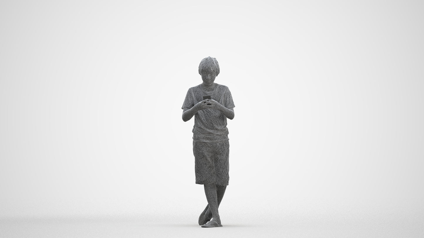 scanned 3D boy casual kids, photogrammetry people for Enscape and V-Ray, three-quarter front view render