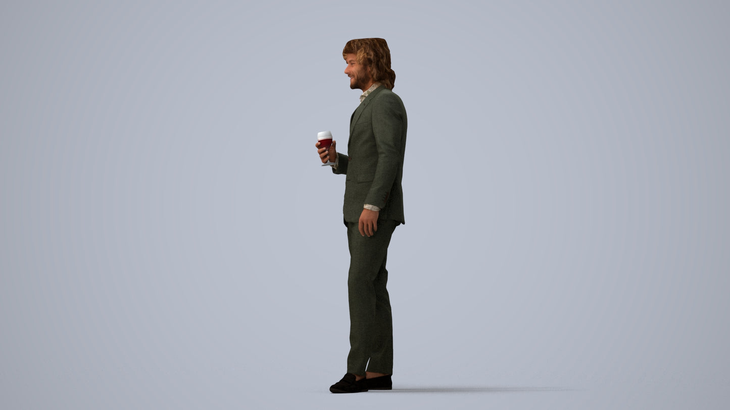 3D people model man business, scanned human for 3ds Max rendering, three-quarter view render