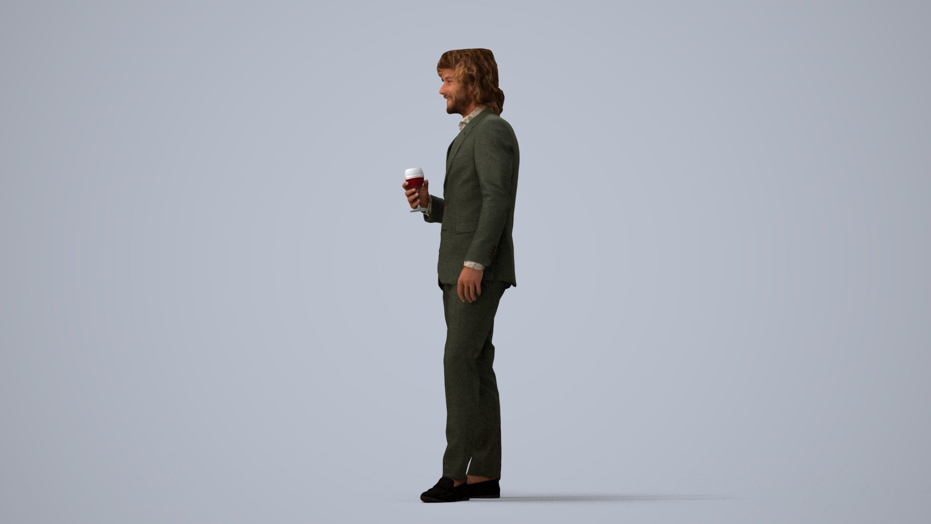 3D people model man business, scanned human for 3ds Max rendering, three-quarter view render