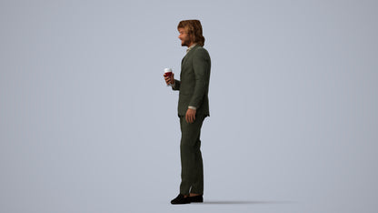 3D people model man business, scanned human for 3ds Max rendering, three-quarter view render