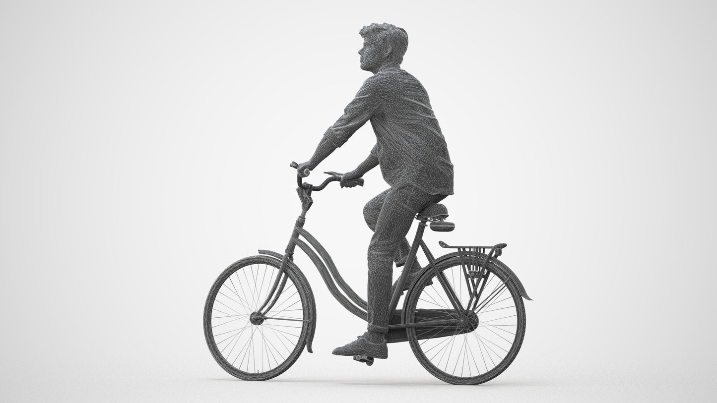photogrammetry 3D man casual cycling, realistic human model archviz FBX, square thumbnail