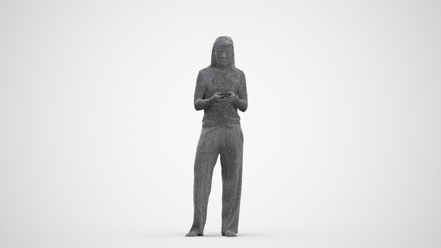 3D people model woman casual standing, scanned human for 3ds Max rendering, three-quarter front view render