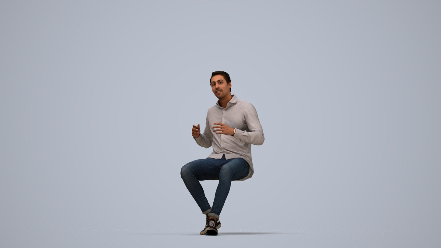 realistic 3D human man casual sitting, archviz people FBX OBJ for Blender, top-down view render
