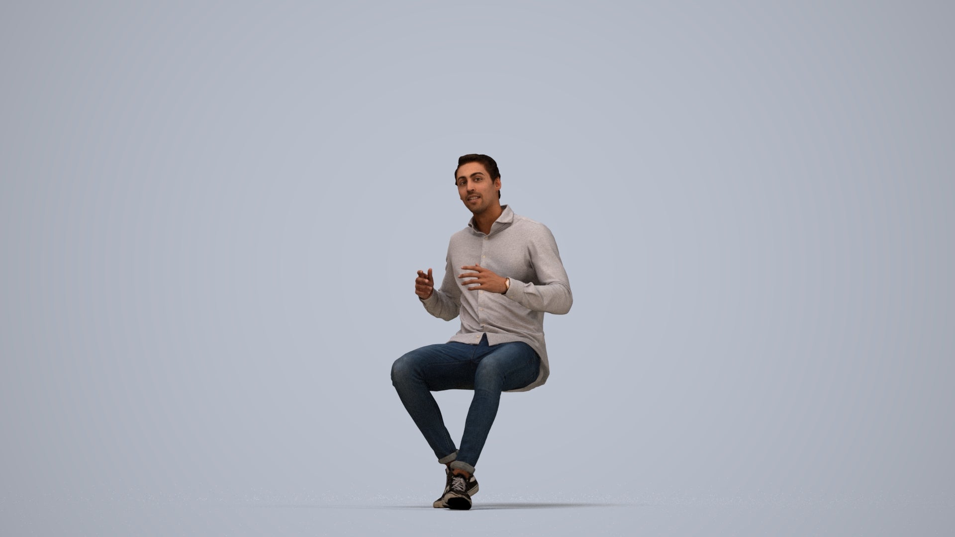 realistic 3D human man casual sitting, archviz people FBX OBJ for Blender, top-down view render