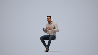 realistic 3D human man casual sitting, archviz people FBX OBJ for Blender, top-down view render