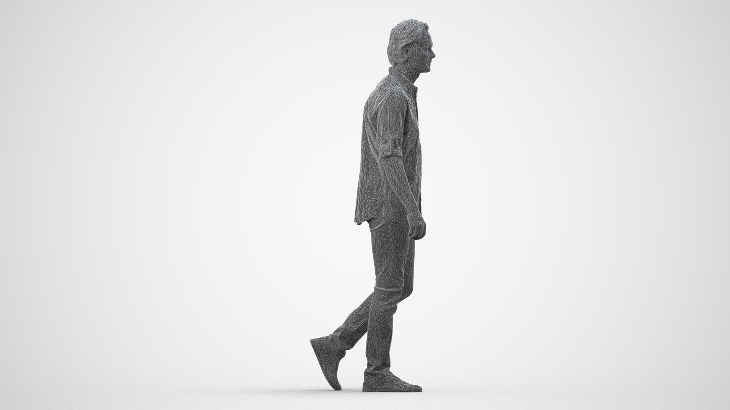 realistic 3D people man casual standing, render-ready for V-Ray and Corona, FBX OBJ, wireframe side view
