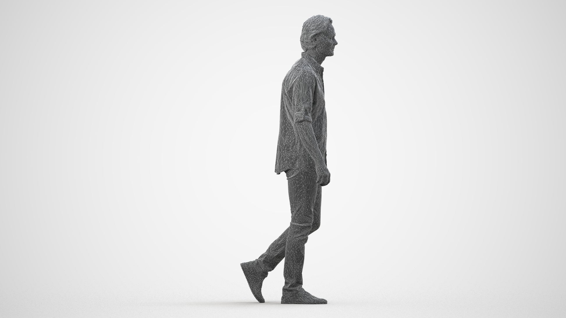 realistic 3D people man casual standing, render-ready for V-Ray and Corona, FBX OBJ, wireframe side view