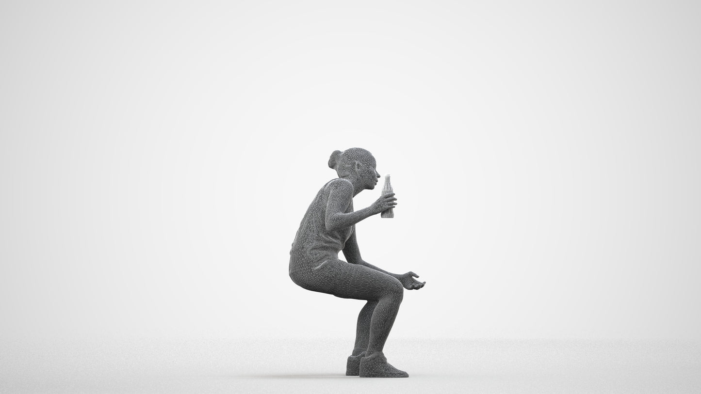 photogrammetry 3D woman sport, realistic human model archviz FBX, wireframe side view