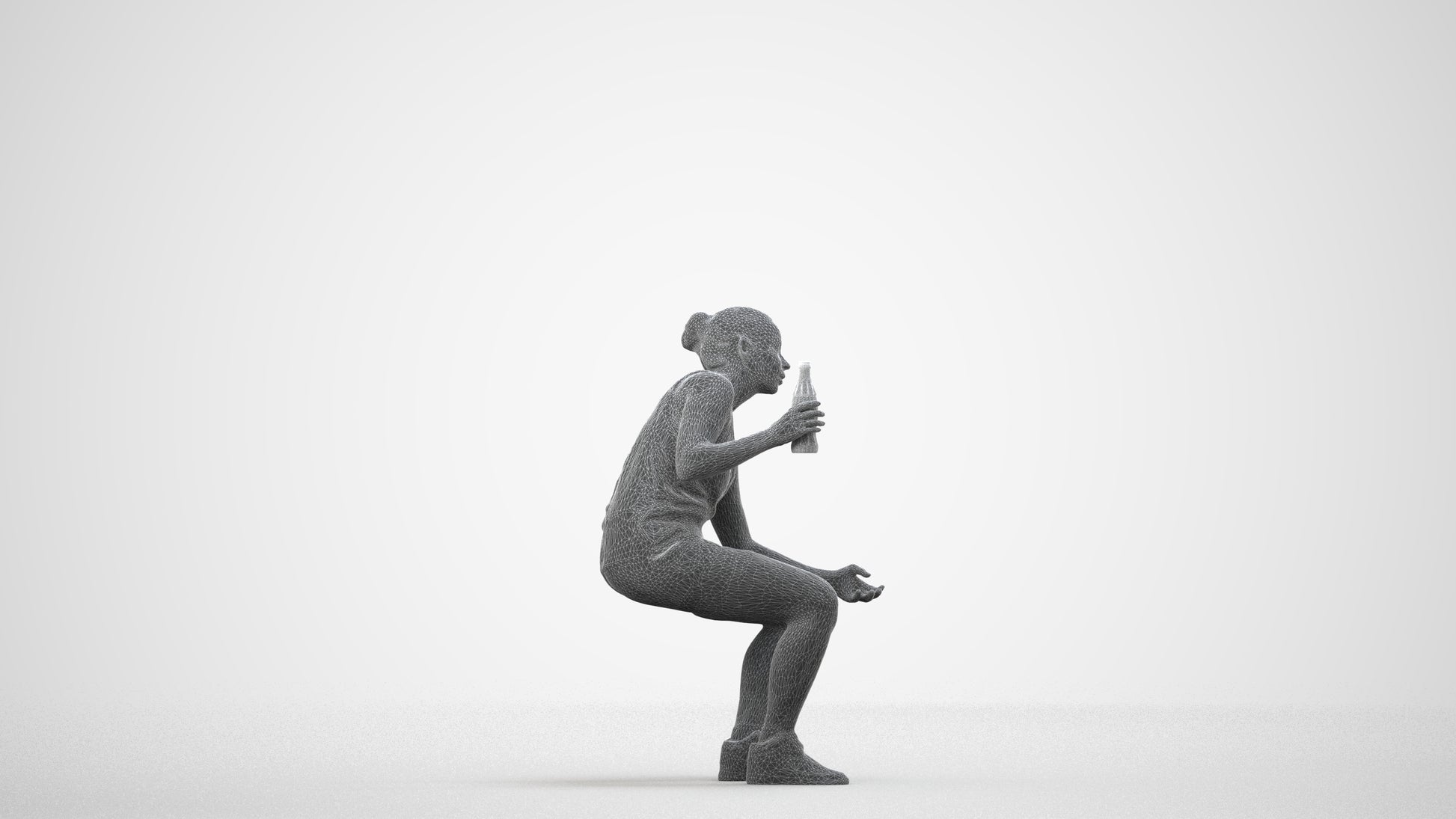 photogrammetry 3D woman sport, realistic human model archviz FBX, wireframe side view
