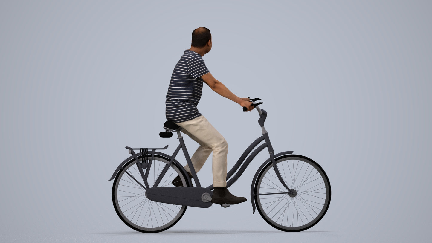 scanned 3D man casual cycling, photogrammetry people for Enscape and V-Ray, side view render