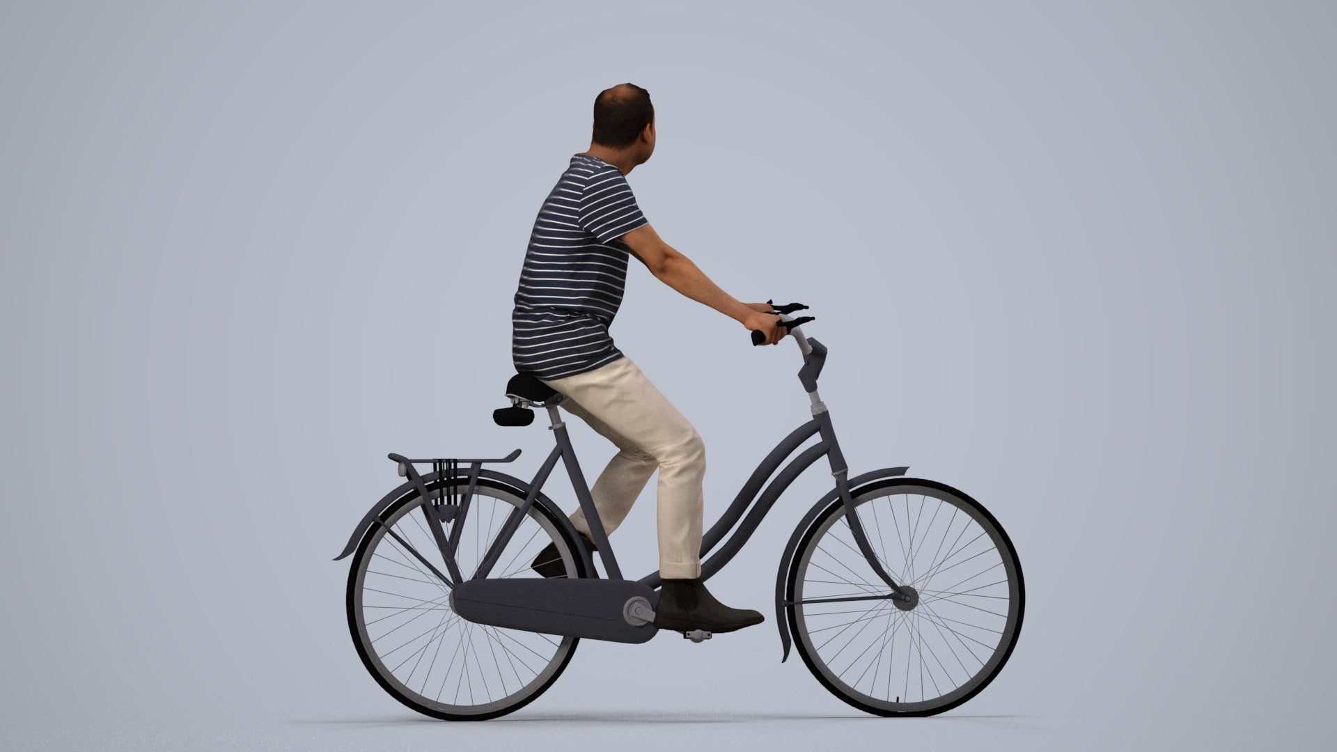 scanned 3D man casual cycling, photogrammetry people for Enscape and V-Ray, side view render