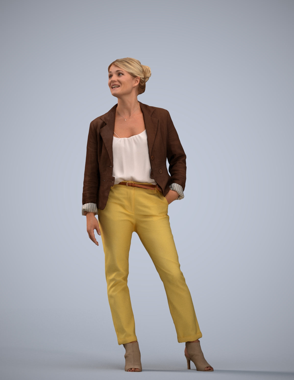 realistic 3D woman business standing, scanned archviz people for Blender and 3ds Max