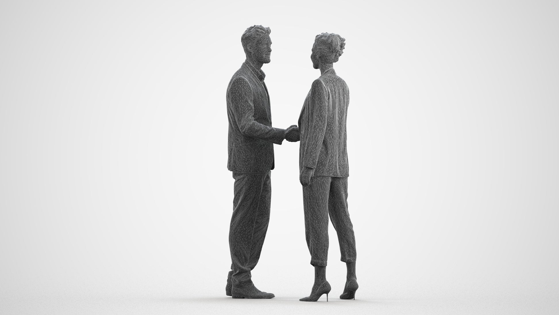 3D people model woman business shopping, scanned human for 3ds Max rendering, wireframe front view