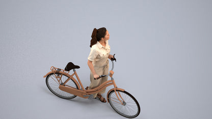 realistic 3D woman formal cycling, scanned archviz people for Blender and 3ds Max, back view render