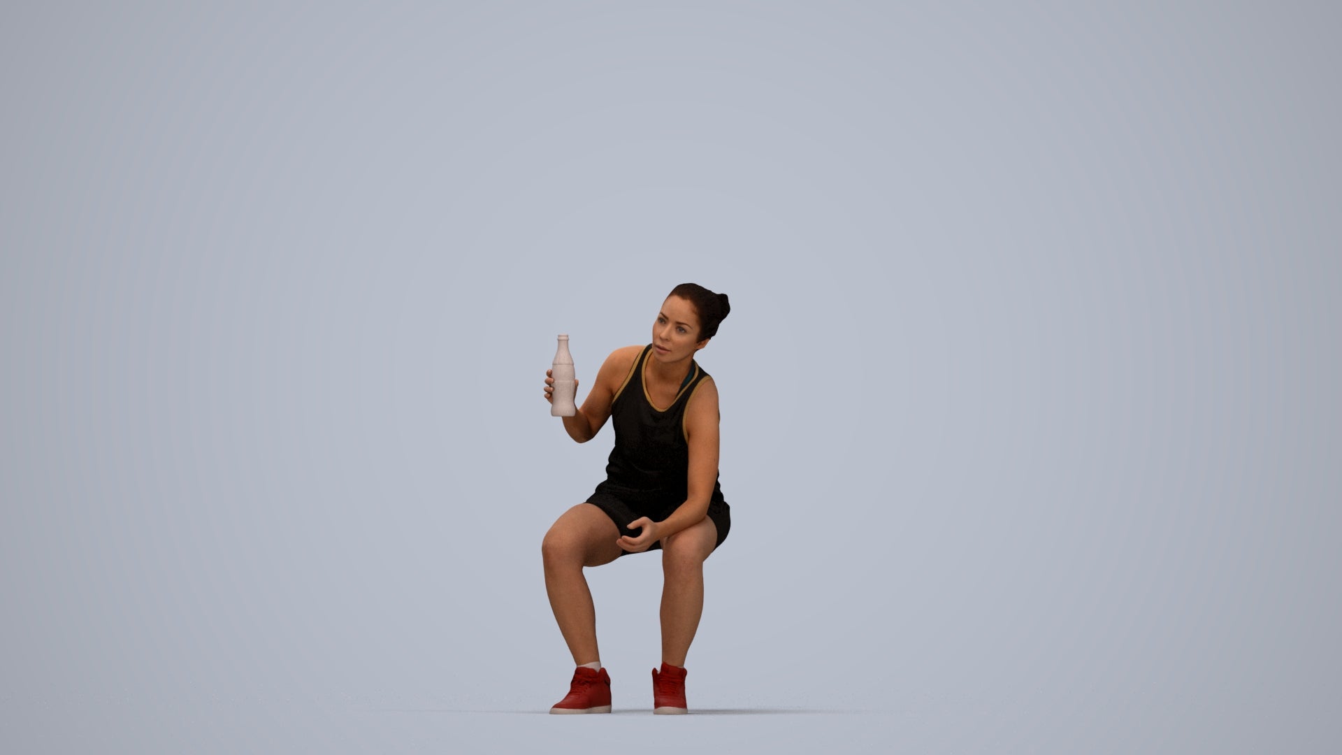 photogrammetry 3D woman sport, realistic human model archviz FBX, top-down view render