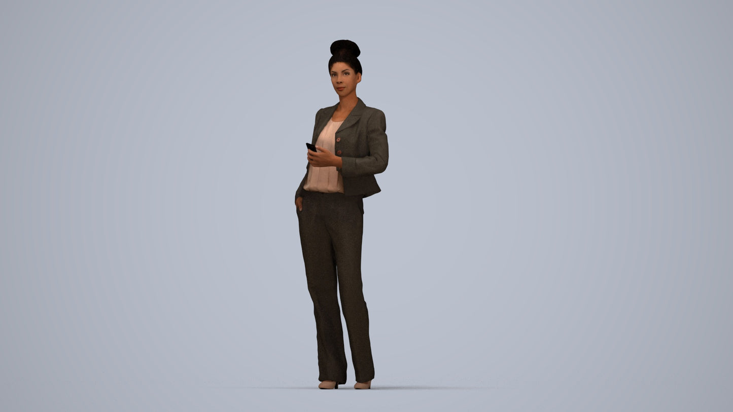 scanned 3D woman business standing, photogrammetry people for Enscape and V-Ray, top-down view render