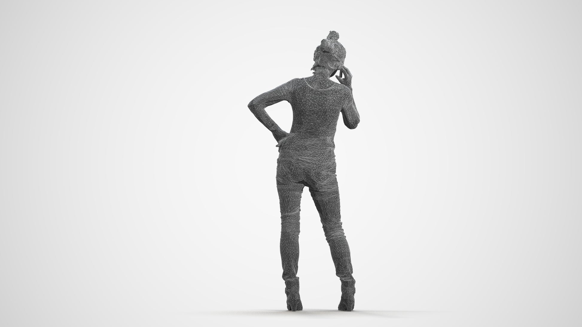 3D people model senior woman casual standing, scanned human for 3ds Max rendering, wireframe front view