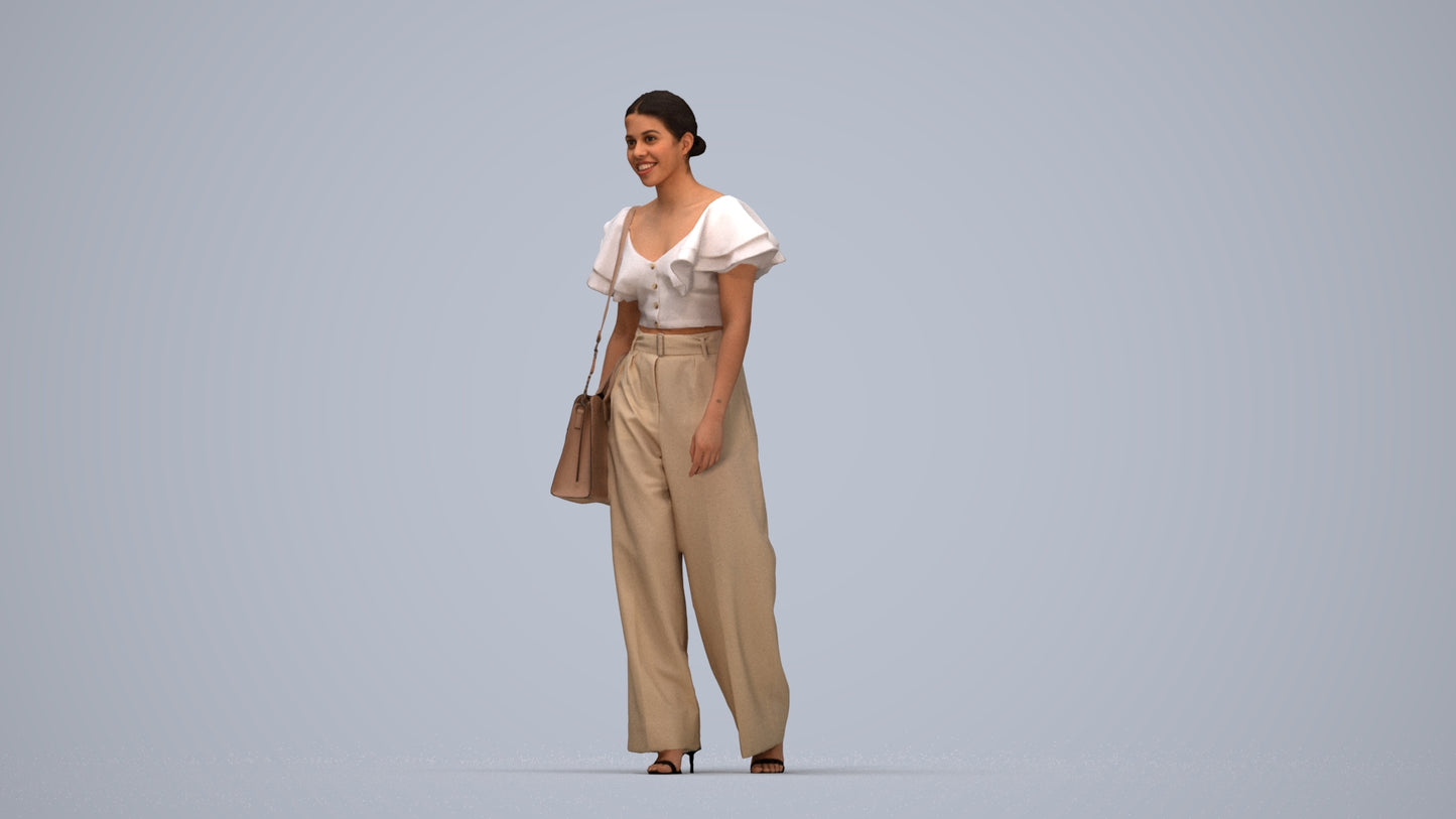 3D scanned woman walking business, photorealistic archviz people for Enscape and SketchUp, top-down view render