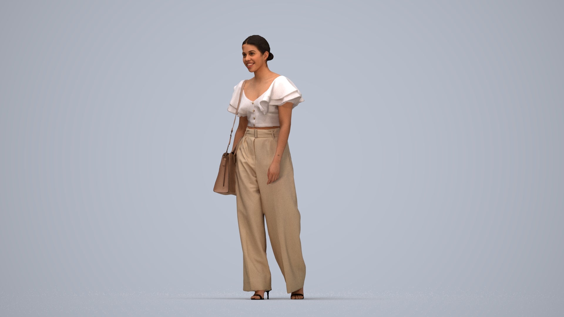 3D scanned woman walking business, photorealistic archviz people for Enscape and SketchUp, top-down view render