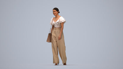 3D scanned woman walking business, photorealistic archviz people for Enscape and SketchUp, top-down view render