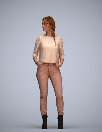 scanned 3D woman casual standing, photogrammetry people for Enscape and V-Ray