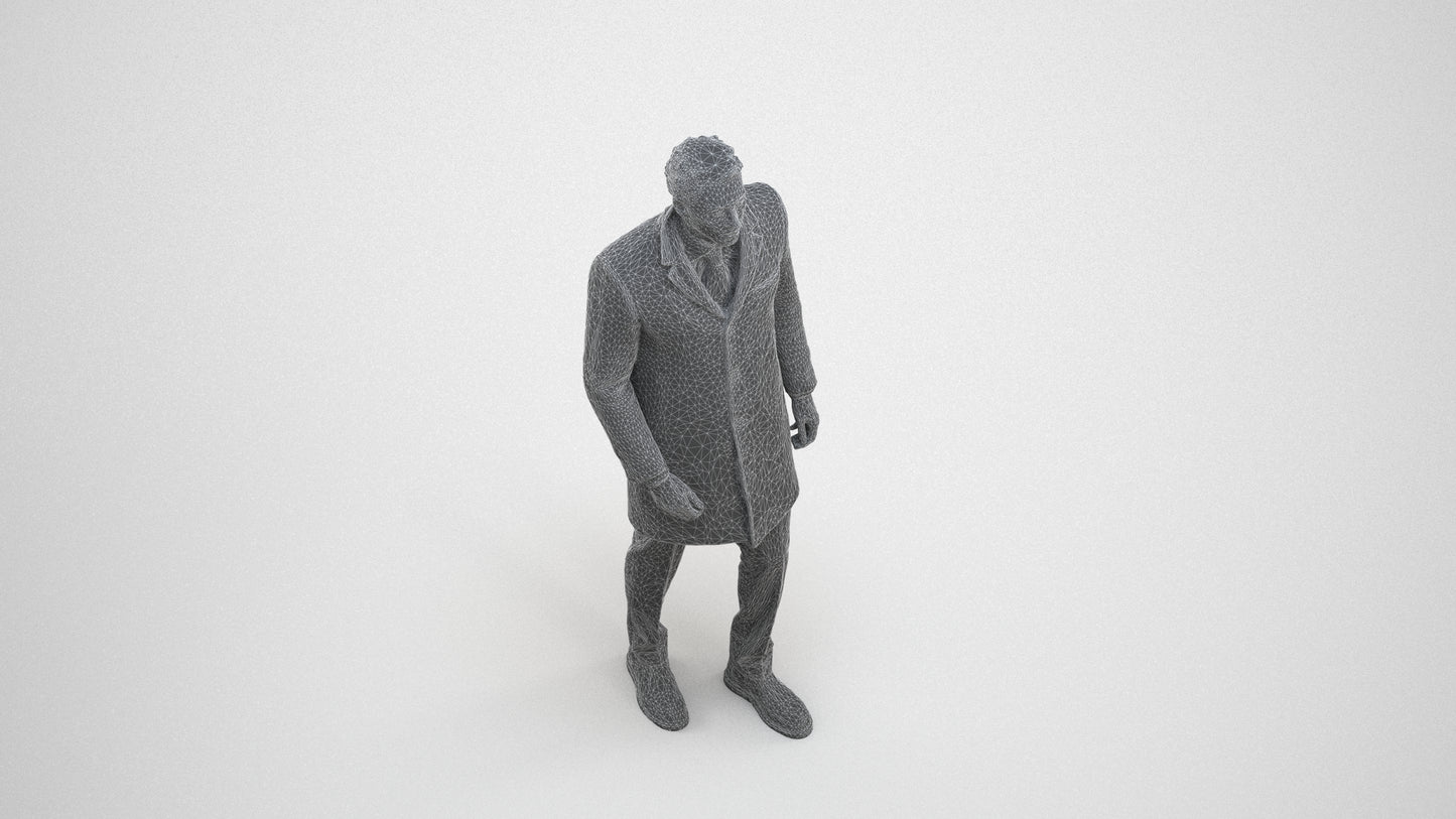 3D scanned man business, photorealistic archviz people for Enscape and SketchUp, wireframe three-quarter view