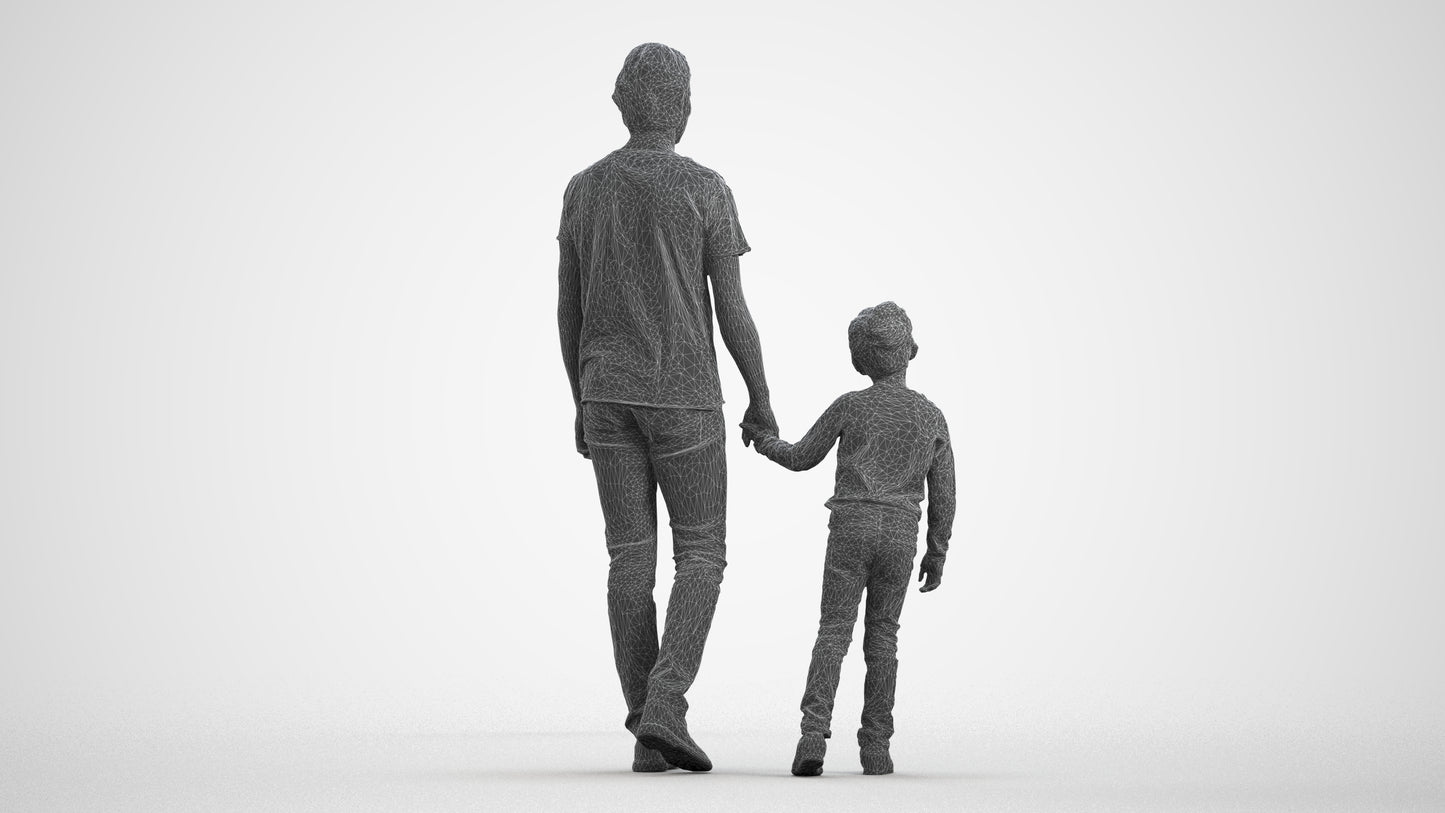 3D people model boy casual kids, scanned human for 3ds Max rendering, wireframe front view