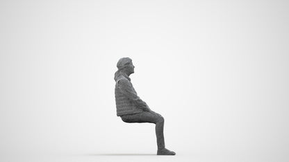 3D people model senior woman casual sitting, scanned human for 3ds Max rendering, wireframe side view