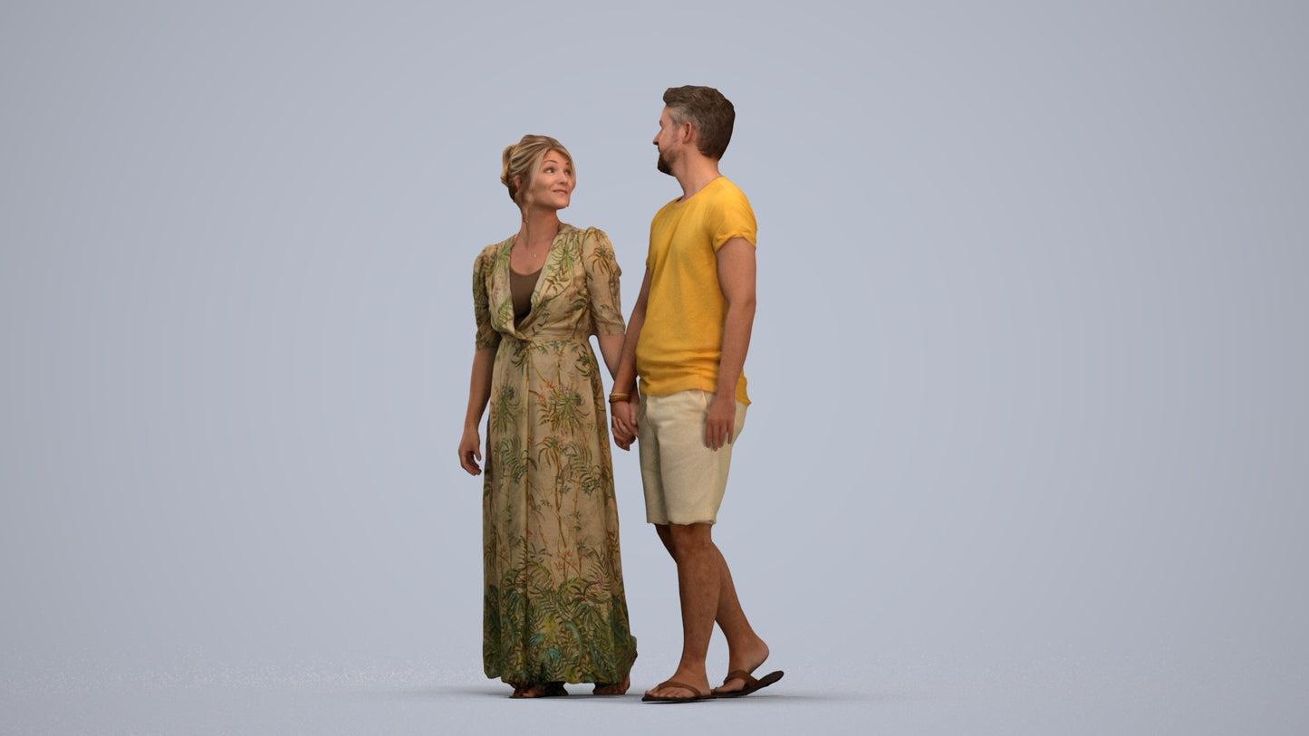 3D human model woman couple, photogrammetry scanned person for archviz, standing pose render