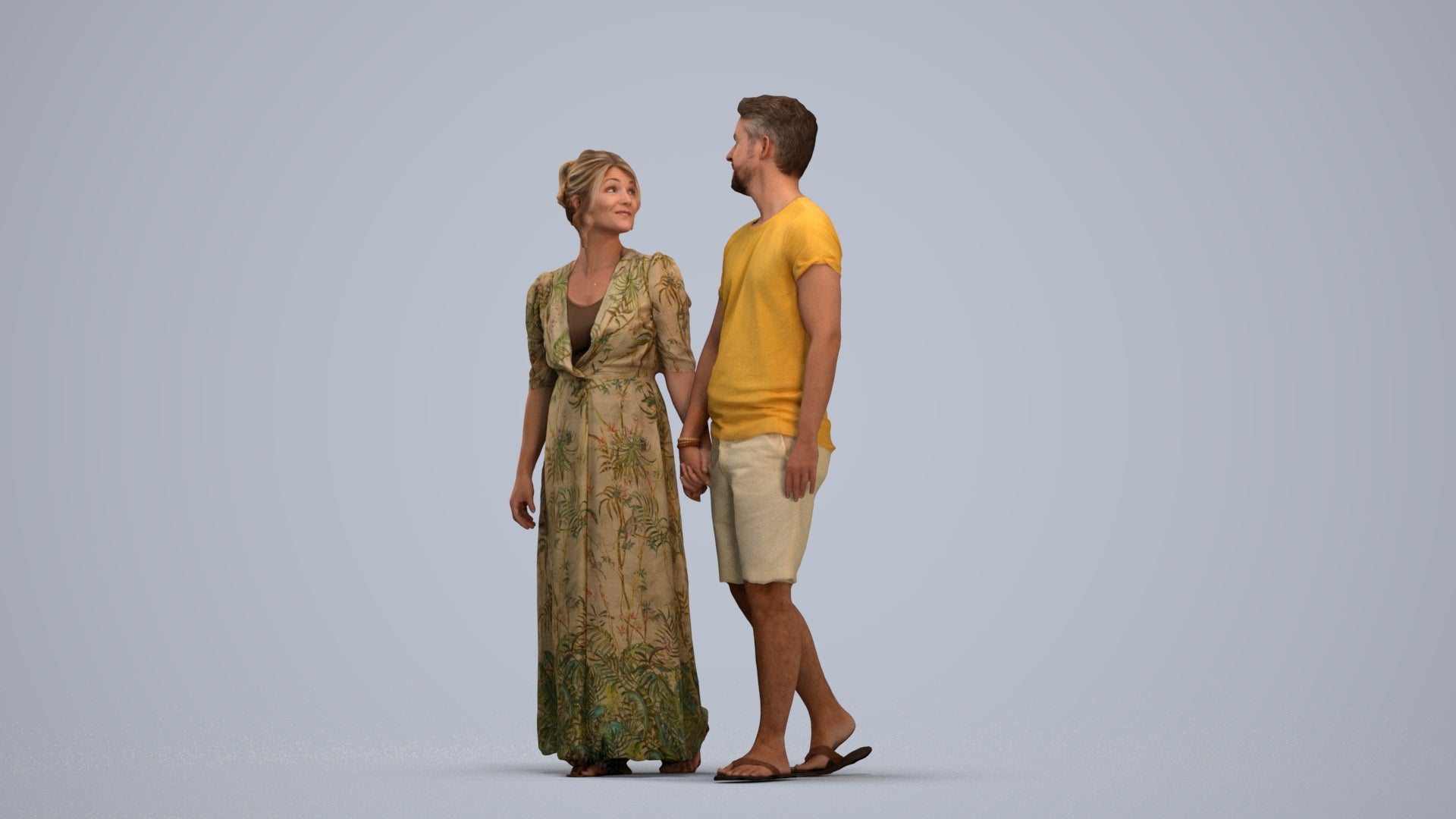 3D human model woman couple, photogrammetry scanned person for archviz, standing pose render