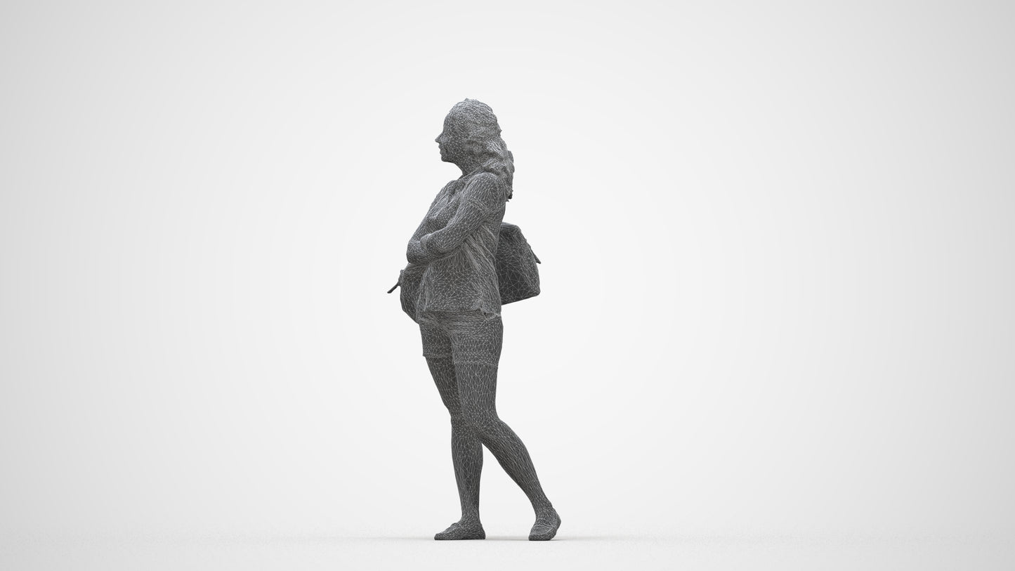 scanned 3D woman casual standing, photogrammetry people for Enscape and V-Ray, wireframe back view