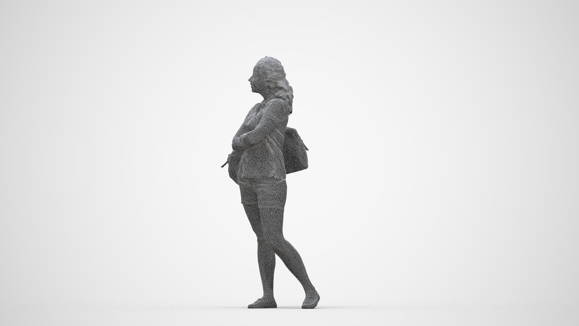 scanned 3D woman casual standing, photogrammetry people for Enscape and V-Ray, wireframe back view