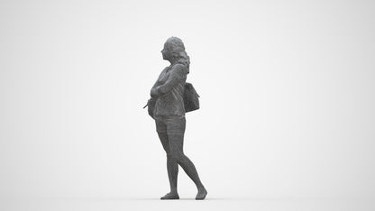 scanned 3D woman casual standing, photogrammetry people for Enscape and V-Ray, wireframe back view