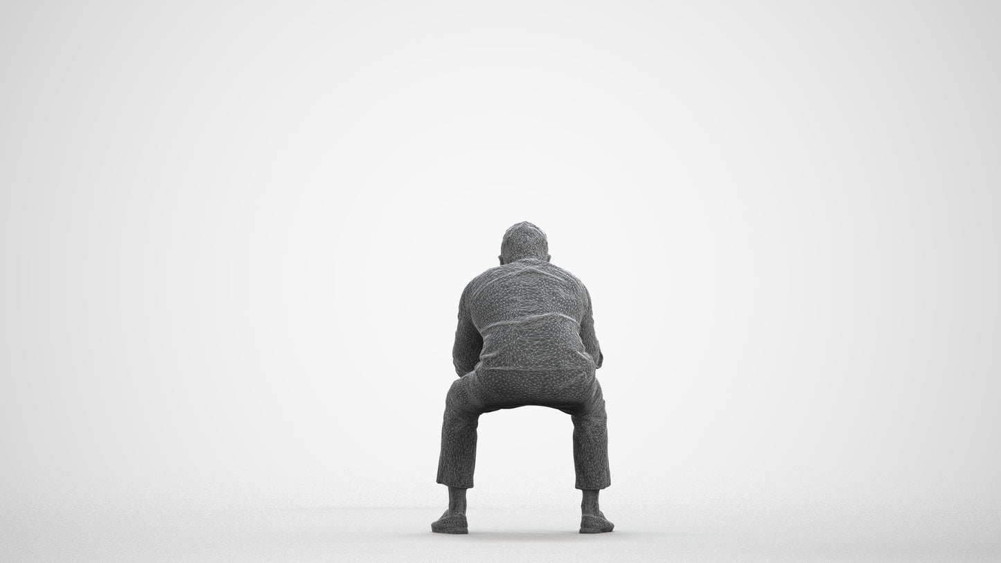realistic 3D human man casual sitting, archviz people FBX OBJ for Blender, wireframe front view