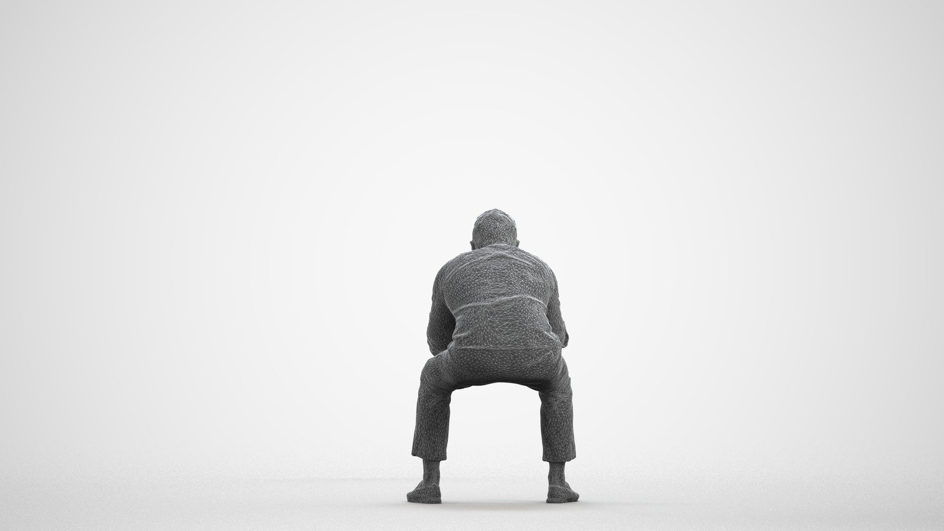 realistic 3D human man casual sitting, archviz people FBX OBJ for Blender, wireframe front view