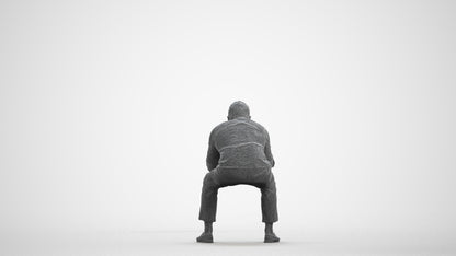 realistic 3D human man casual sitting, archviz people FBX OBJ for Blender, wireframe front view