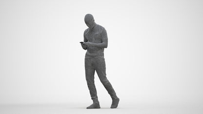 3D scanned man walking casual, photorealistic archviz people for Enscape and SketchUp, three-quarter front view render