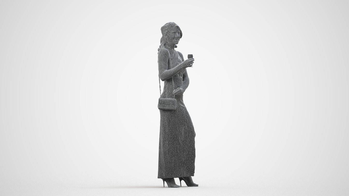 realistic 3D woman formal formalaffairs, scanned archviz people for Blender and 3ds Max, wireframe side view