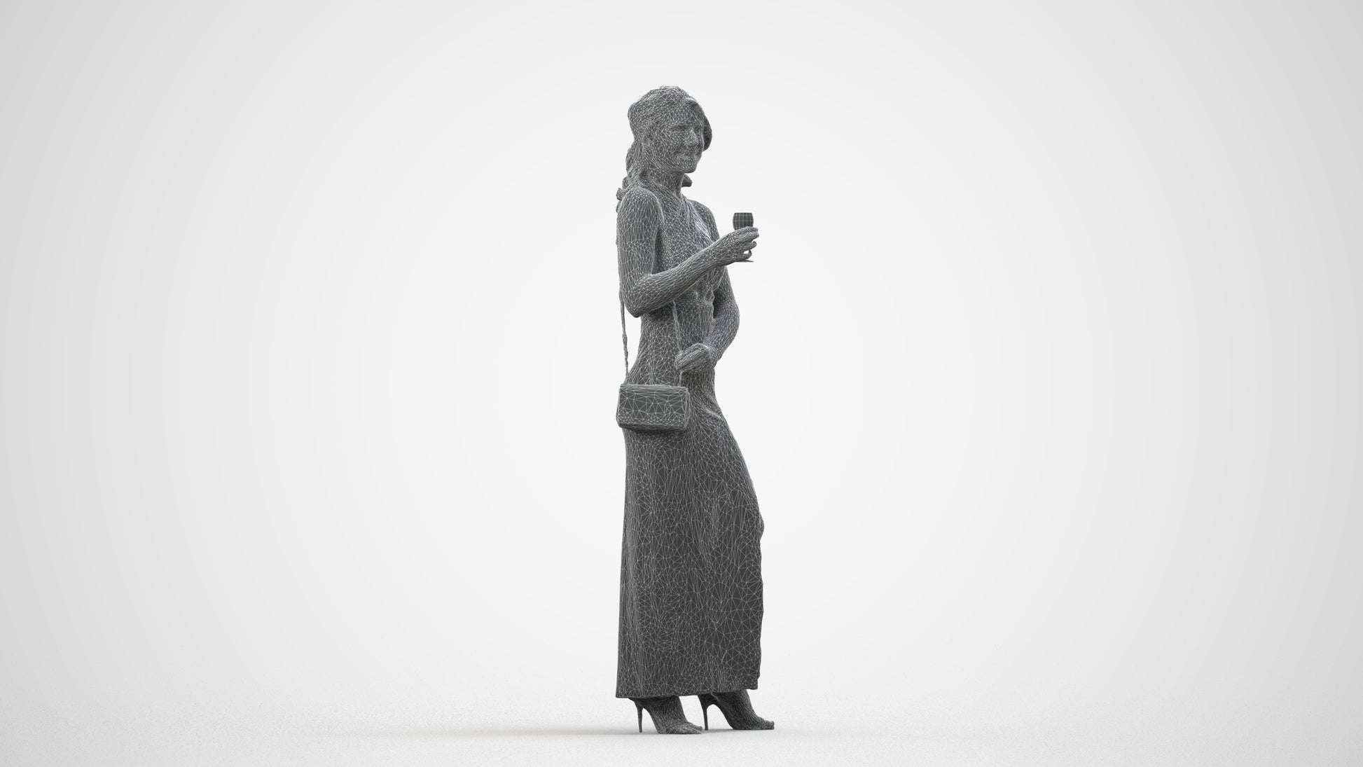 realistic 3D woman formal formalaffairs, scanned archviz people for Blender and 3ds Max, wireframe side view