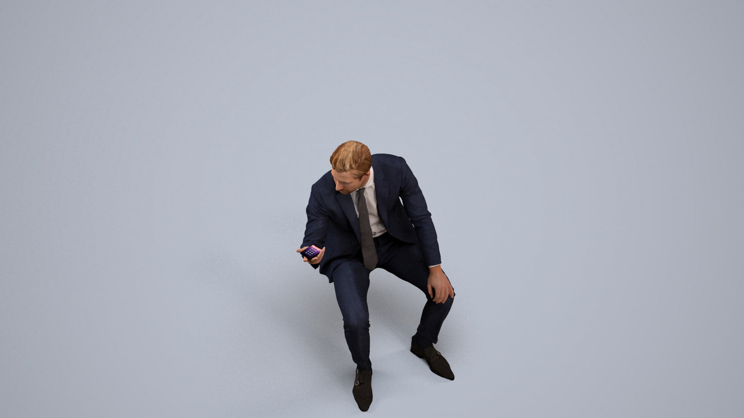 photogrammetry 3D man business, realistic human model archviz FBX, back view render